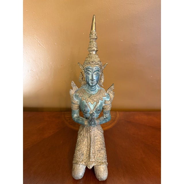 Tibetan Guardian Angel Theppanom Statues Bronze / Gold Gilt 13" - ca.1960 - A Pair For Sale - Image 9 of 15