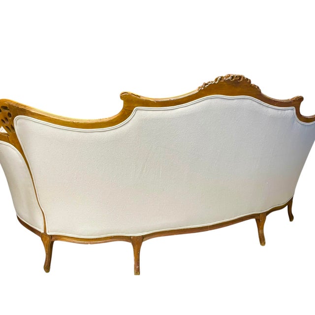 19th Century Louis XV-Style French Provincial Intricate Hand Carved Frame With Off White Upholstery For Sale - Image 9 of 12