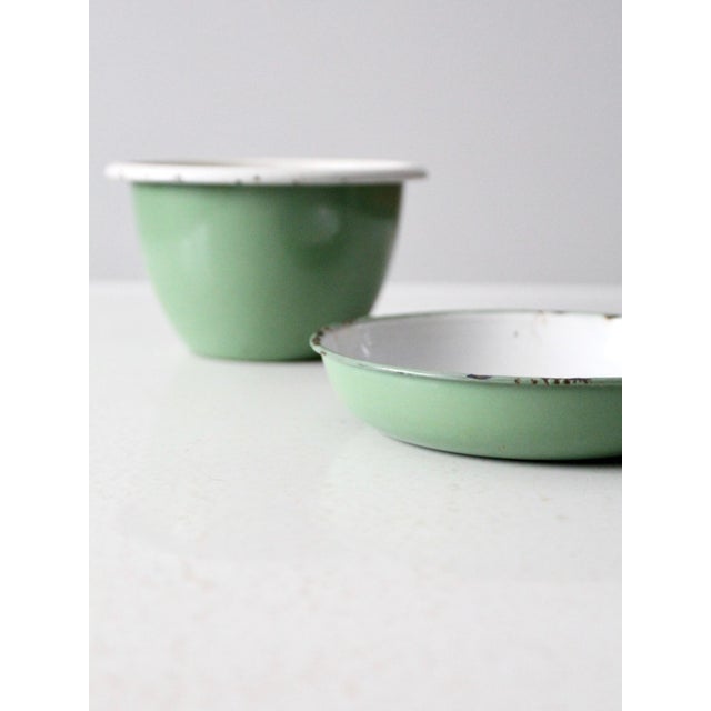 Mid-Century Swedish Green Enamelware Bowl Set For Sale - Image 6 of 13