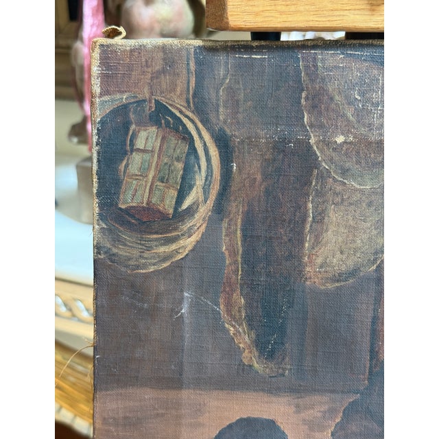 Antique European Genre Oil Painting of Man and Child in Workshop - Unsigned For Sale - Image 4 of 11