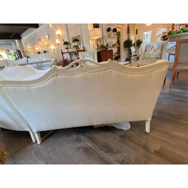 White Vintage White Sectional with Carved Wood Frame For Sale - Image 8 of 10