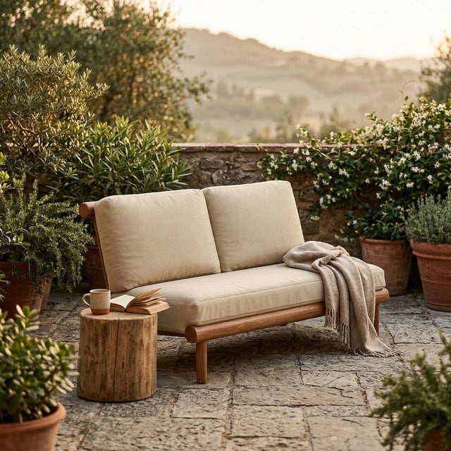 The Rishon Love Seat offers a softer take on modern luxury, pairing our sculptural teak frame with a plush, traditionally...