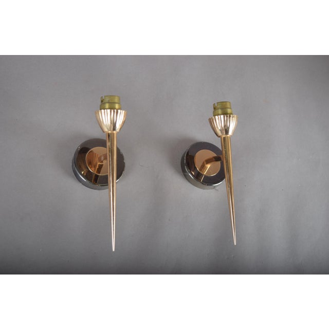 Brass Wall Lights with Pointed Stems, 1950s, Set of 2 For Sale - Image 9 of 9