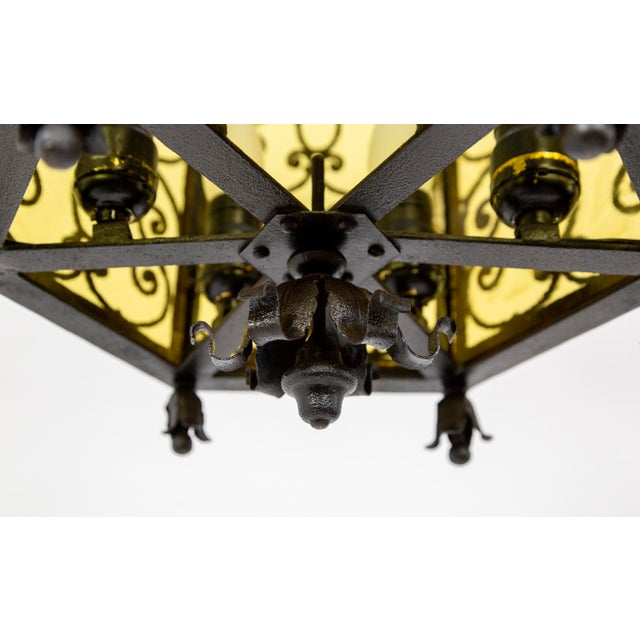 1900s Iron & Amber Glass Gothic Art Nouveau Lantern For Sale - Image 10 of 13