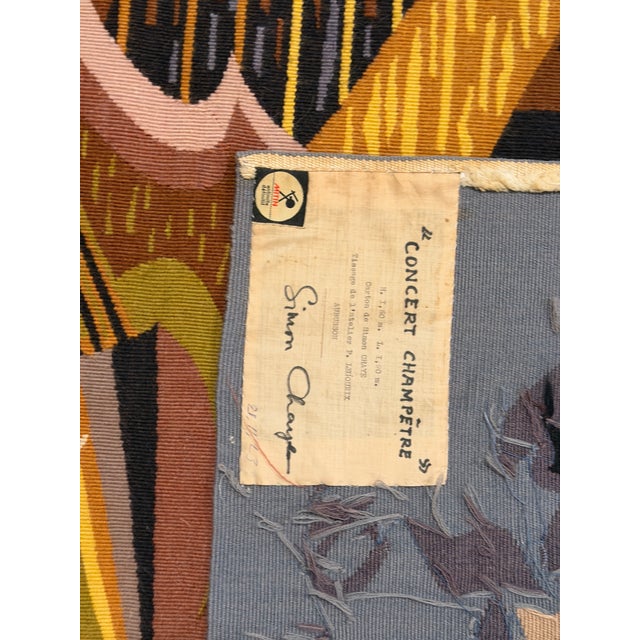 20th C. Mid-Century Modern Tapestry "Concert Champêtre" Signed by Simon Chaye 3'9" X 5'3" For Sale - Image 10 of 11
