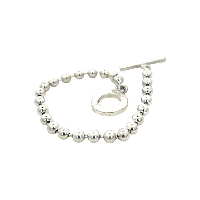 Metal Gucci Estate Toggle Bracelet Size 8 Sterling Silver 8 mm Beads For Sale - Image 7 of 7
