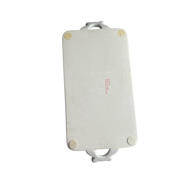 Vintage Bombay Company blue and white ceramic serving platter or tray with scrolled handles and platinum silver trim....