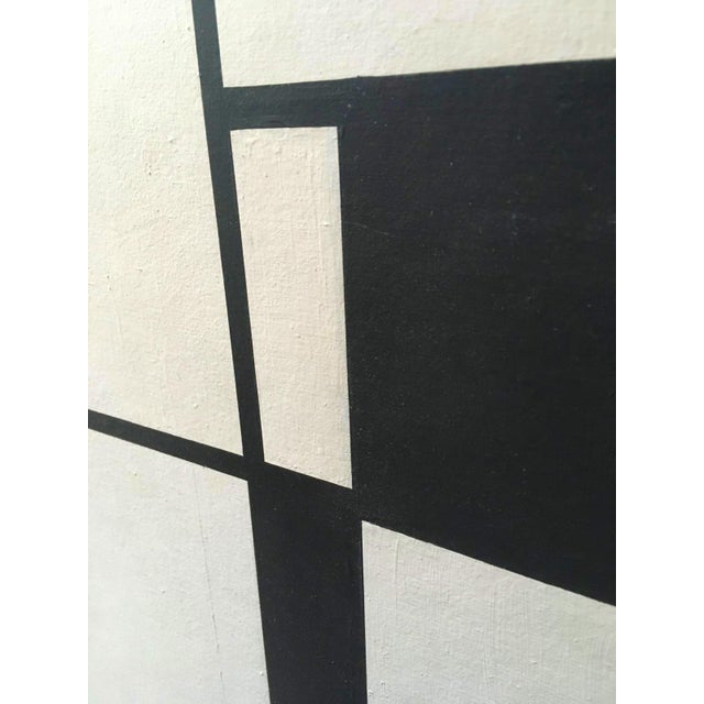 Very decorative abstract oil painting in the style of Mondrian. Signed, framed. Very good vintage condition with minimal...