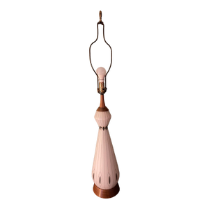 Mid-Century Modern White Glass Table Lamp With Teak Base