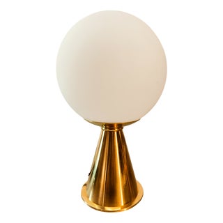 Brass Table Lamp with White Sphere For Sale