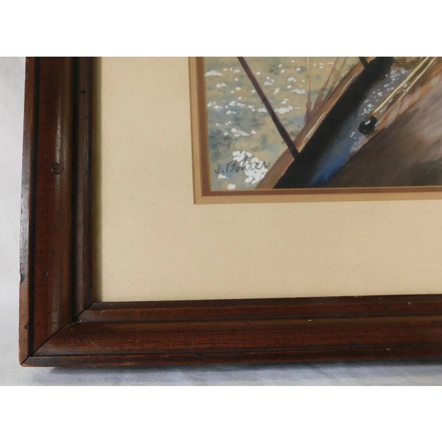 Vintage Original Signed Nautical Seascape Sailboat Watercolor Framed Hanging Wall Art Picture For Sale - Image 10 of 14