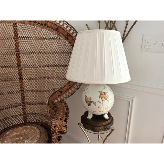 Metal 1940s Porcelain Floral Pearl Lamp & Shade by Rosenthal For Sale - Image 7 of 18