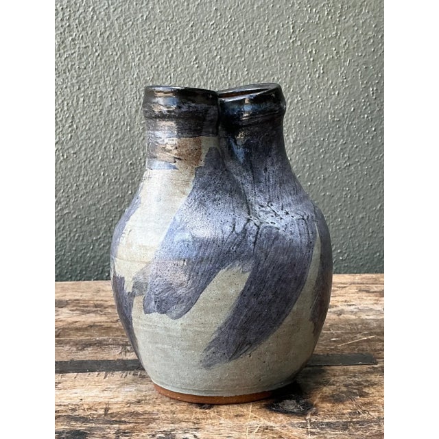 Vintage Double Neck Ceramic Vase For Sale - Image 4 of 12