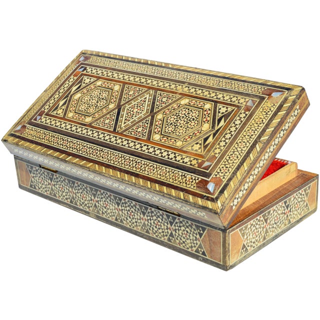 Mid 20th Century Vintage Moorish-Patterned Mother-Of-Pearl Inlaid Damascene Box For Sale - Image 5 of 8