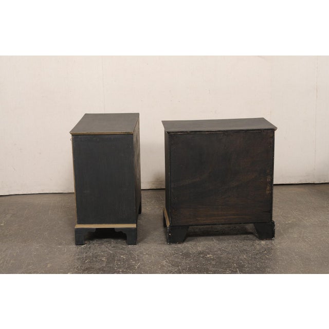 English Pair Black Side Chests, Mid 20th C. For Sale - Image 9 of 14