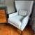 Wood Verellen Wingback Chair in Blue Linen For Sale - Image 7 of 8