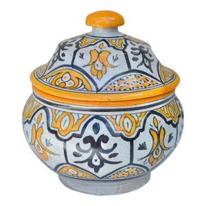 Late 19th Century Handmade Orange-Patterned Moroccan Ceramic Centerpiece