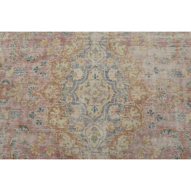 Kerman Rug 6’4” X 10’4” Pink Wool Vintage Distressed Hand-Knotted Carpet For Sale In Philadelphia - Image 6 of 15
