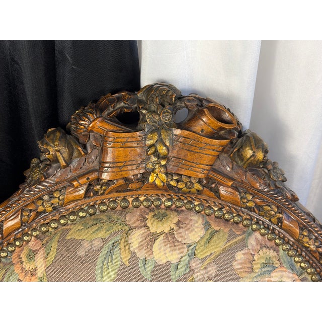 Late 20th Century Ornate French Transitional Style Carved Ram's Head Armchair in Leopard Tapestry For Sale - Image 4 of 13