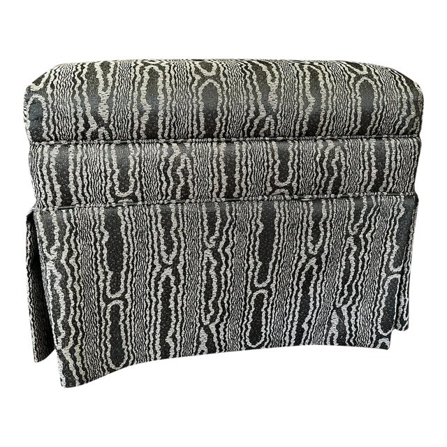1990s Skirted Ottoman in Black Moire Fabric With Hidden Storage For Sale