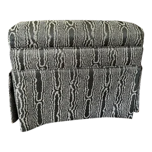 1990s Skirted Ottoman in Black Moire Fabric With Hidden Storage