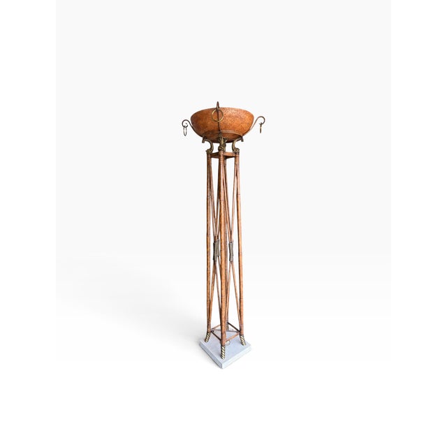 Maitland - Smith Monumental Maitland-Smith Faux Bamboo Brass Rams Head Torchère Floor Lamp For Sale - Image 4 of 14