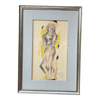 Vintage Framed Sketch of Nude Couple For Sale