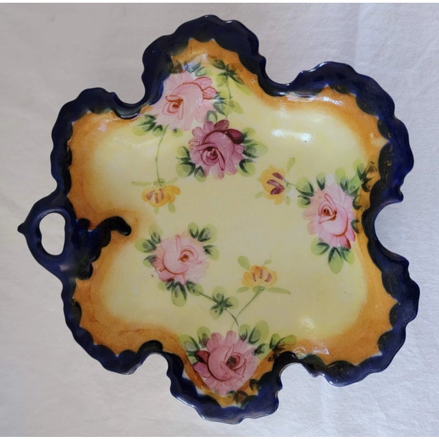 19th Century 1870 Nippon Footed Six-Sided Star Candy Dish With Cobalt on Handle & Edge For Sale - Image 5 of 6