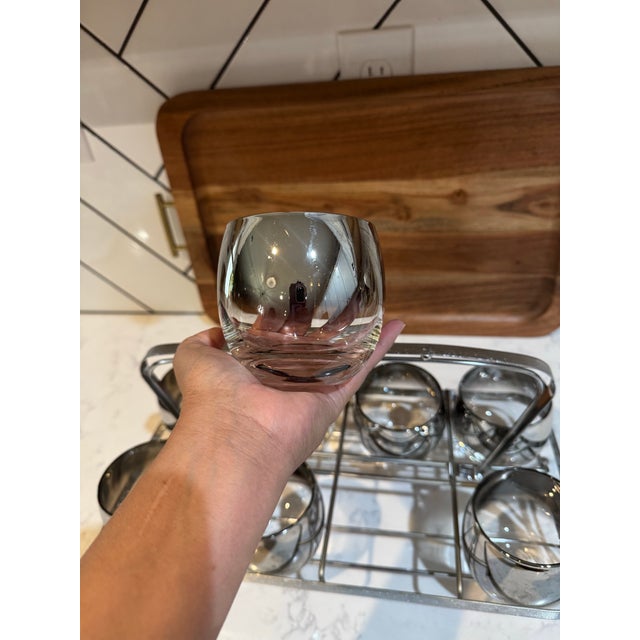 Vintage Mid-Century Modern Roly-Poly Cocktail Glasses Silver Fade Ombre Effect - 9pcs For Sale In Reno/Lake Tahoe - Image 6 of 12
