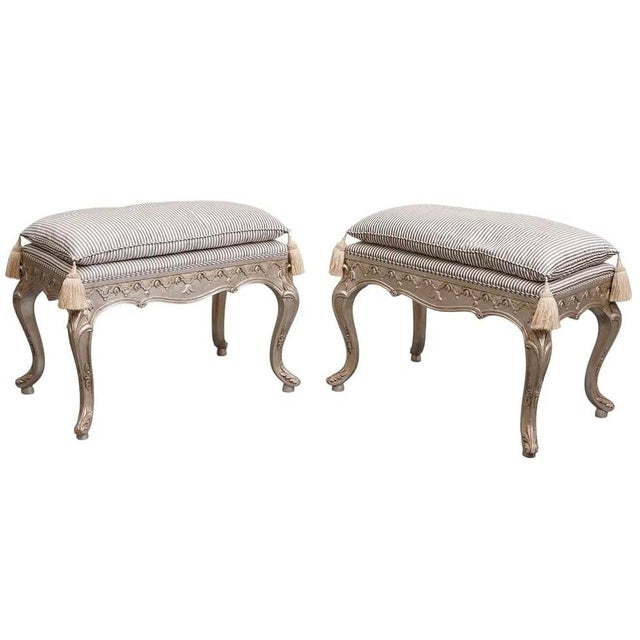 Wood Pair of 1960s Silvered Wood Stools With Carved Floral Design For Sale - Image 7 of 7