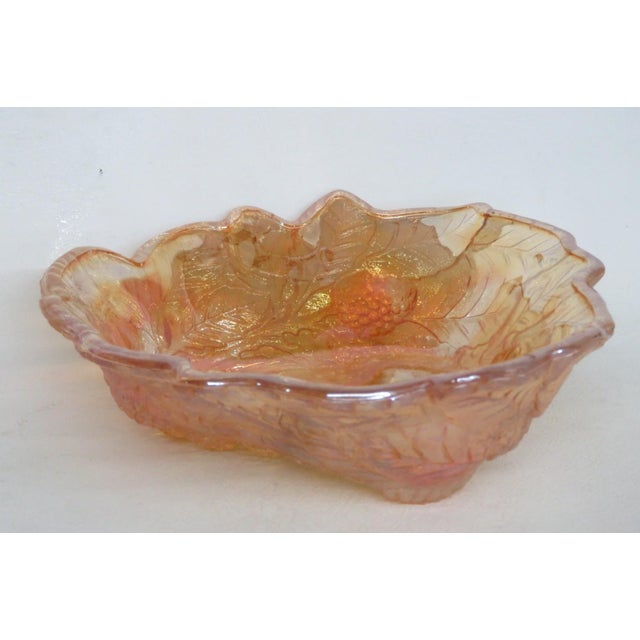 Indiana Glass Company Indiana Glass Bowl Embossed Leaf and Loganberry Marigold Carnival Glass 5031b For Sale - Image 4 of 16