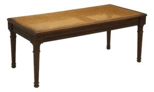 Antique French Carved Wood & Cane Bench