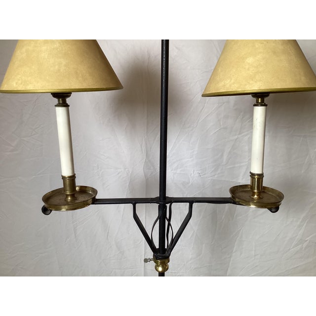 Metal A Pair of Wroght Iron and Brass Adjustable Floor Lamps For Sale - Image 7 of 9