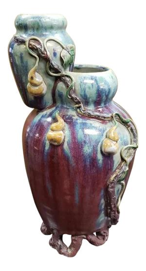 Circa 2nd Quarter 20th Century Chinese Yixing Clay Flambe Glaze Double Vase