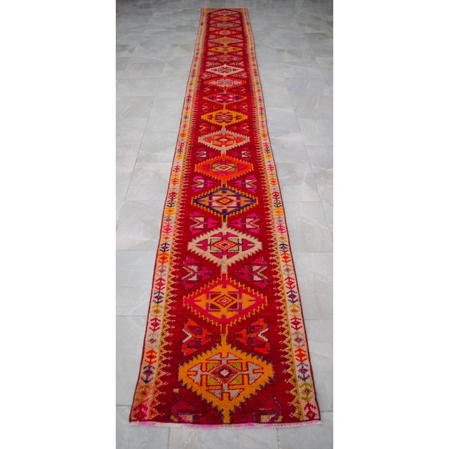 Textile Extremely Long Hand-Knotted Kurdish Runner Rug Turkish Runner. Tribal Hallway Decor - 2′3″ × 18′4″ For Sale - Image 7 of 18