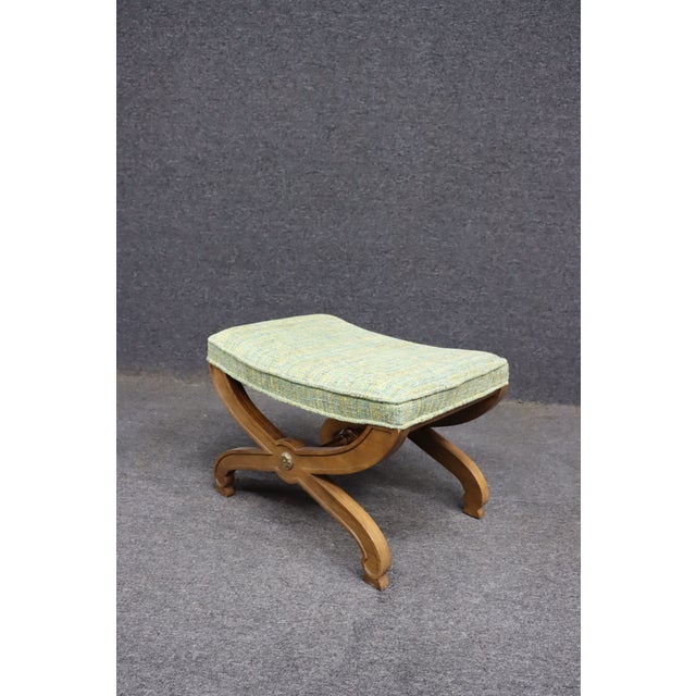 Late 20th Century Cherry Wood X-Base Upholstered Bench For Sale - Image 5 of 8