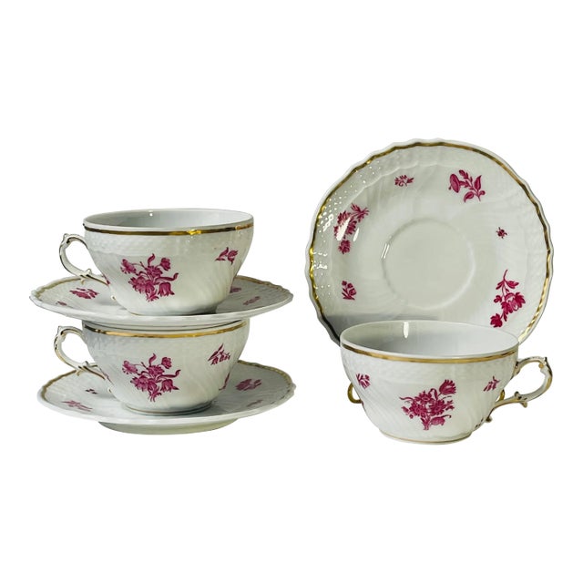 Vintage Richard Ginori 'Chinese Bouquet' Tea Cup and Saucer - Set of 3 For Sale