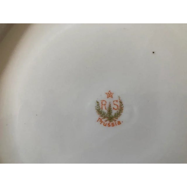 Early 20th Century German White and Pink Rose Porcelain Serving Bowl by Prussia- Large For Sale - Image 11 of 12