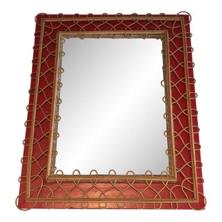 Rattan mirror on a red background. French work. Circa 1940 For Sale