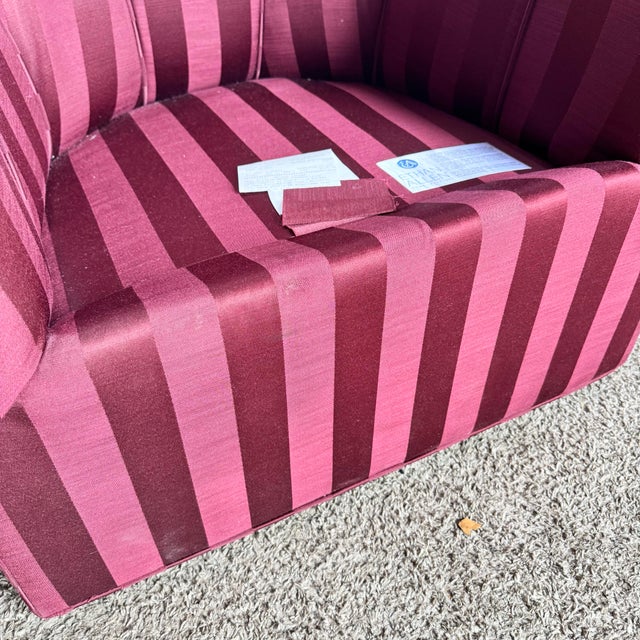 Vintage Regency Red Striped Swivel Lounge Chairs by Ethan Allen - A Pair For Sale - Image 10 of 12