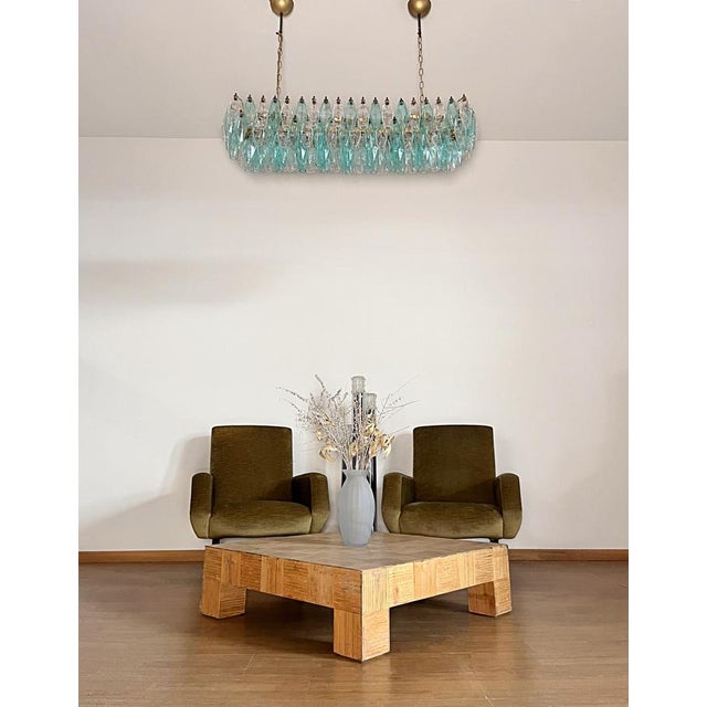 Mid-Century Modern Turquoise and Clear Murano Glass Poliedri Chandelier by Carlo Scarpa For Sale - Image 3 of 18