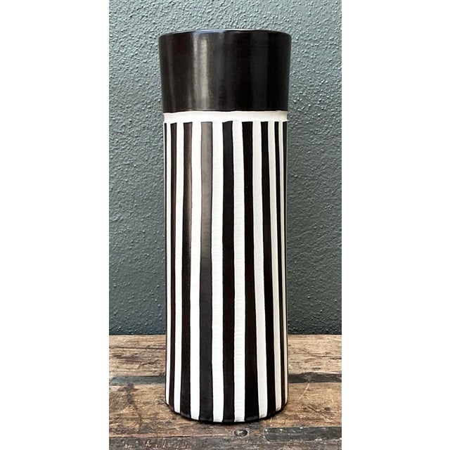 Vintage Original Graphic Black and White Glazed Ceramic Vase For Sale - Image 12 of 12