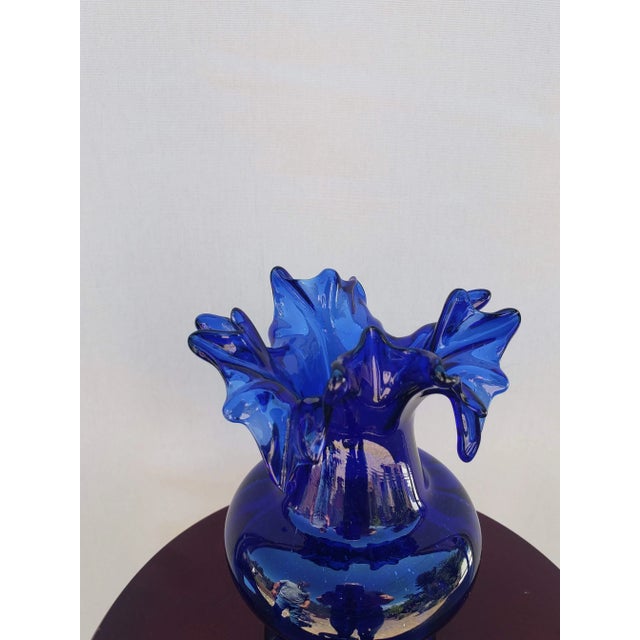 1970s French Cobalt Blue Vase With Handkerchief Detail For Sale - Image 10 of 13