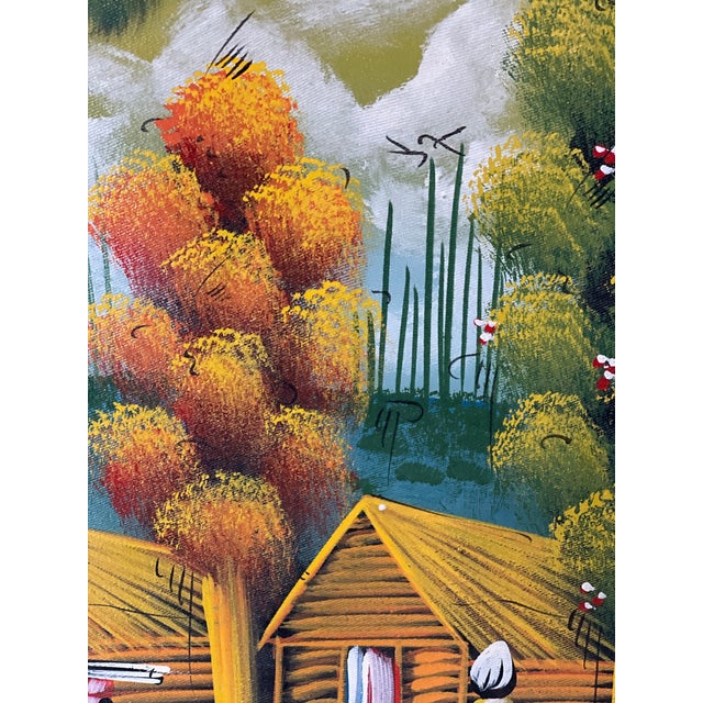 1970s Vintage Haitian Naive Folk Art Painting Signed Roberson For Sale - Image 5 of 6