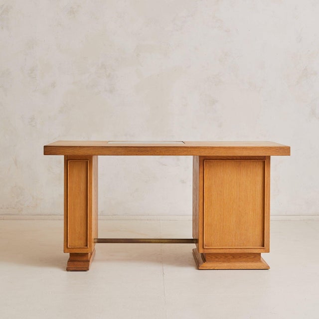Wood French Oak Architect’s Desk with Inset Glass Top, 1950s For Sale - Image 7 of 11