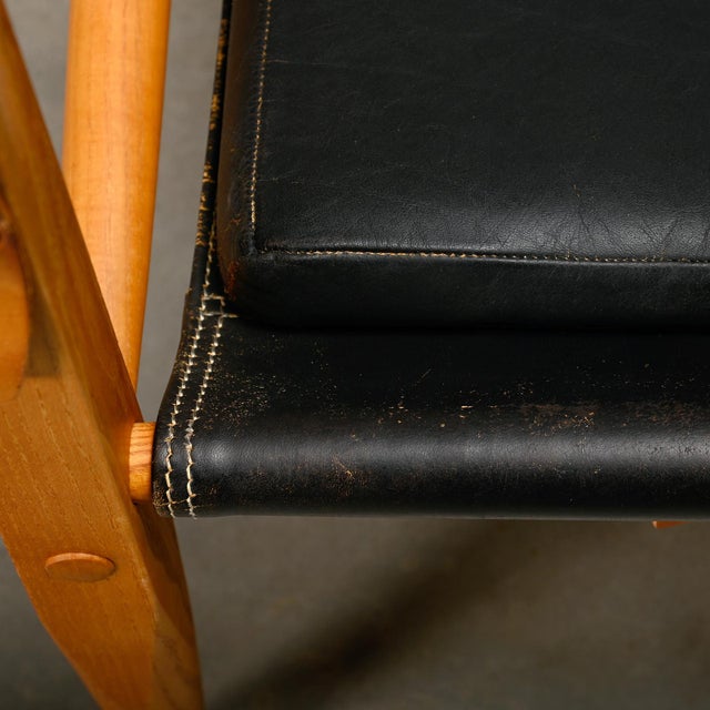 Set of Safari Chairs in Black Leather and Ash by Kaare Klint for Rud Rasmussen For Sale - Image 10 of 18