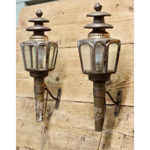 Metal French Brass Carriage Lamps, Set of 2 For Sale - Image 7 of 8