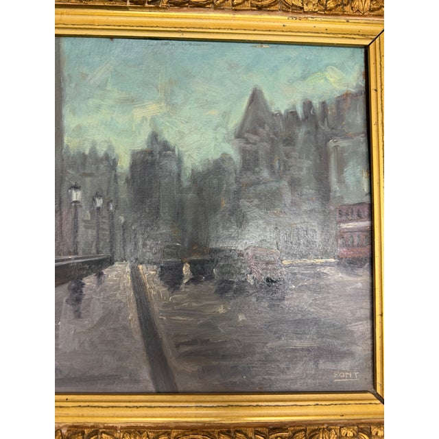 Mid 20th Century Signed Font - Boulevard in the Rain, Oil on Canvas For Sale - Image 10 of 13