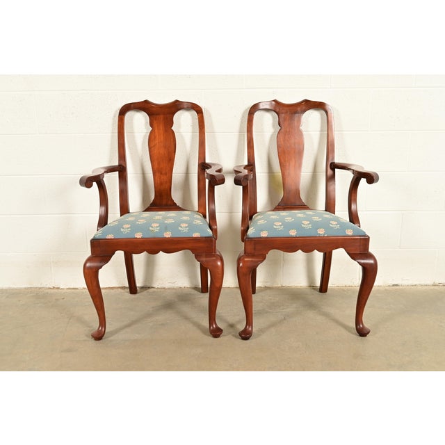 Henkel Harris Queen Anne Solid Cherry Wood Armchairs, Pair For Sale - Image 13 of 13