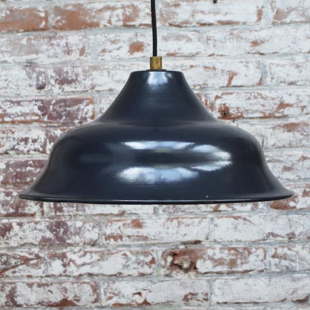 Black Dark Blue Enamel Brass Pendant Light For Sale - Image 4 of 5